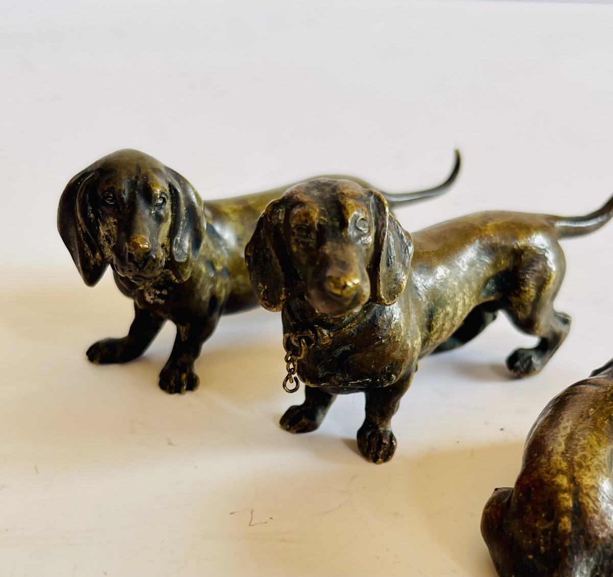 Ensemble de trois bassets en bronze de vienne -photo-7